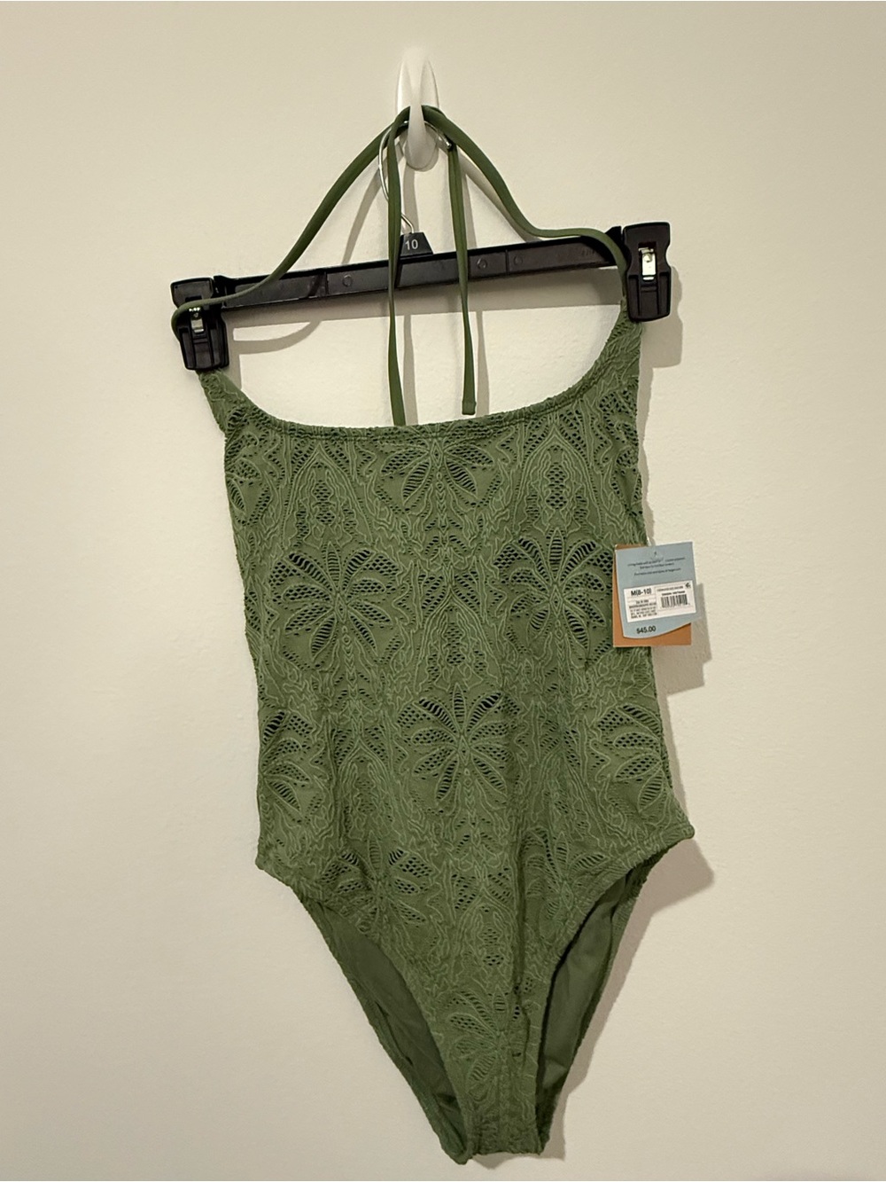 NWT Shade & Shore Olive Green Crochet One-Piece Swimsuit